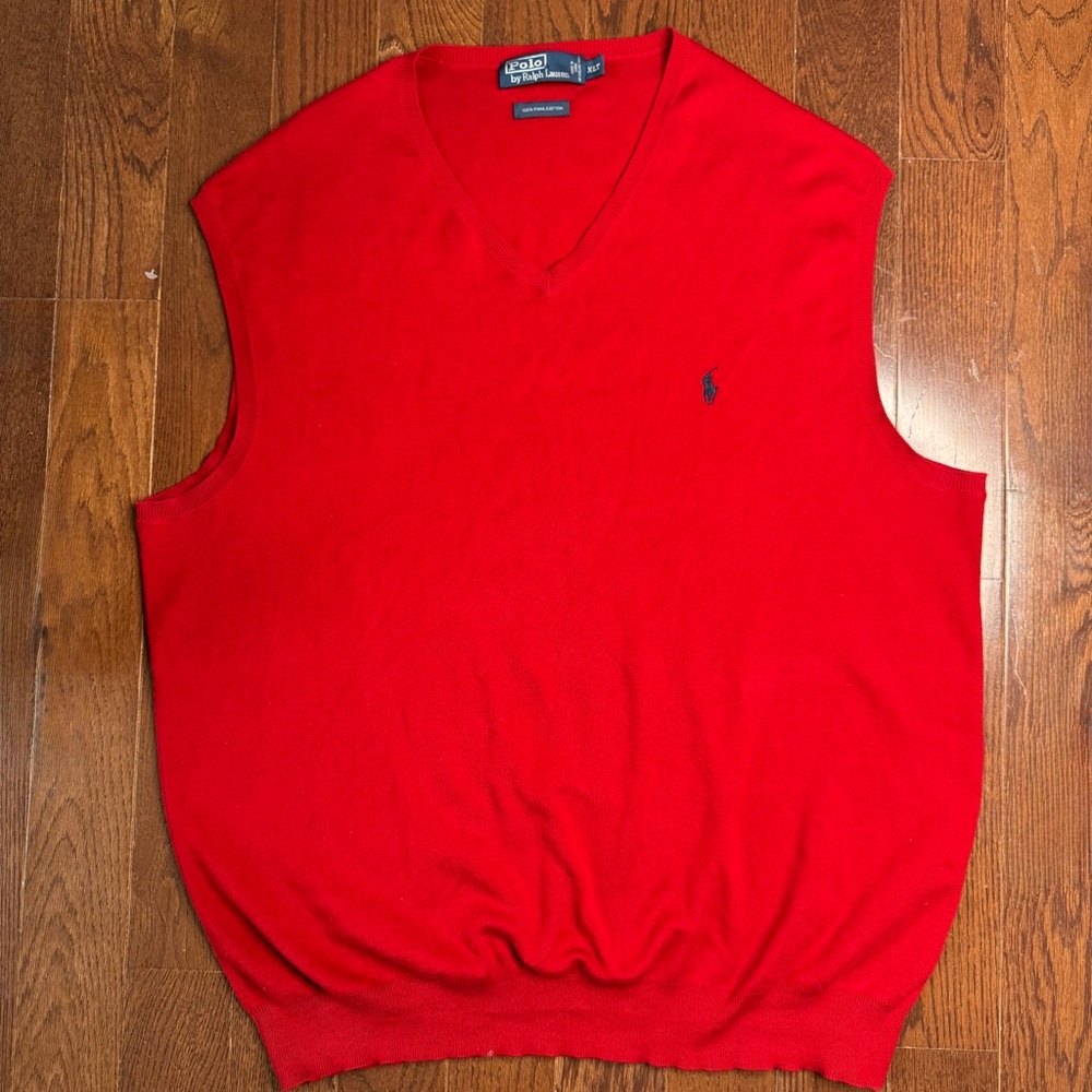 Vtg 80s Polo Ralph Lauren Men's Cotton Sweater Vest XLT Christmas Red Holiday